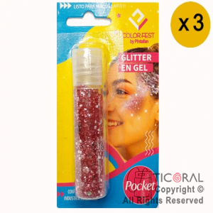 GLITTER EN GEL PELO ROSTRO CUERPO ROSA 854-04 X 20 GR x 3